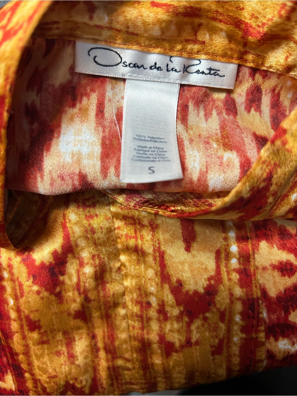 Oscar de la Renta Men’s Yellow and Red Printed Button-Down Shirt